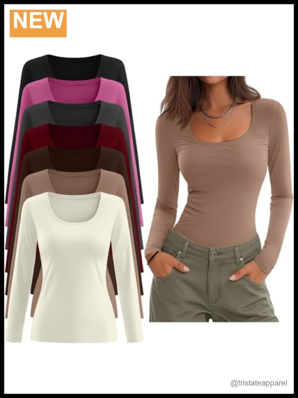 7 Pack Women's Slim Fit Scoop Neck Long Sleeve T-Shirts Stretch Cotton Blend
